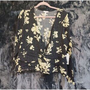 Leith XL Black and Pale Yellow City Floral Blouse